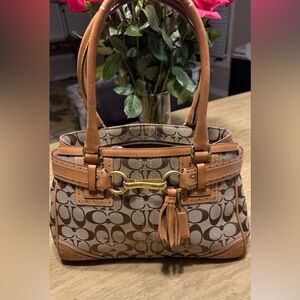 Vintage Coach Hampton Signature Jacquard Brown & Tan Satchel 10507